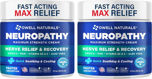 OWELL NATURALS Neuropathy Nerve Relief Cream, 2 Fl Oz (Pack of 2) – Maximum Strength, All Natural for Discomfort
