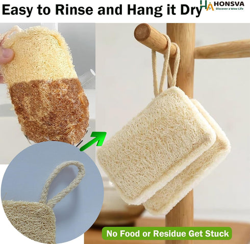 Natural Loofah Kitchen Sponge, 6 Pcs, 100% Plant Fibers Vegetable Scrubber, Eco Friendly