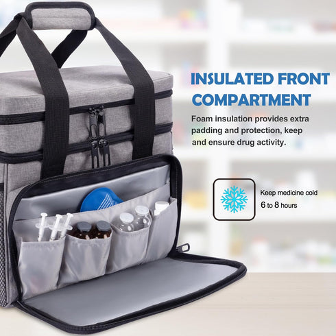 LIZSEN Large Medicine Storage Bag, Double Layer Pill Bottle Organizer Storage Bag with Lockable Zipper, Medication