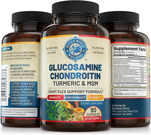 Glucosamine Chondroitin MSM Turmeric Boswelia - Joint Support Supplement for Inflammatory Response, Occasional