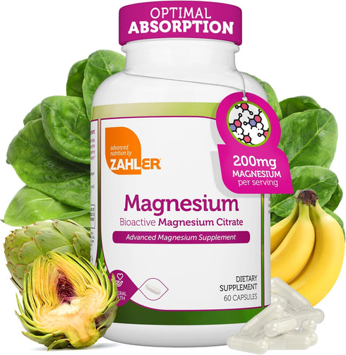 Zahler Magnesium Supplement Capsules 200 mg (60 Count) - Certified Kosher Bioactive Magnesium Citrate