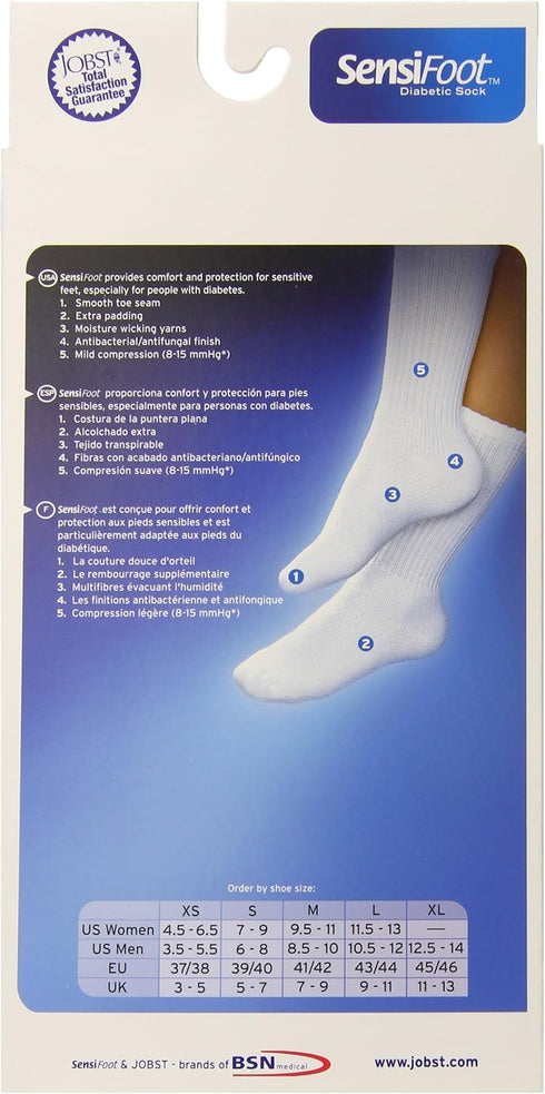 JOBST Sensifoot Diabetic Crew Sock, Medium, White