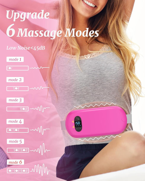 Portable Heating Pad for Cramps, Cordless Electric Fast Heating Pad for Back Pain Relief, 6 Heat & Massage Modes