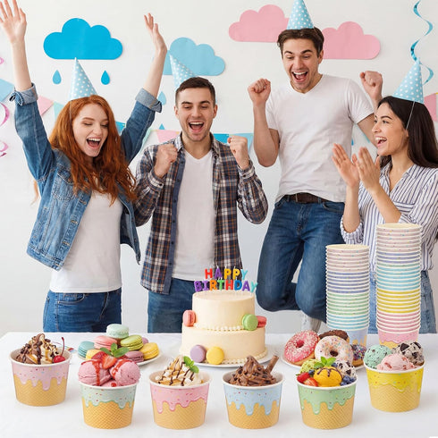 Jingmore 120 4/6/8 oz 6 Frozen Summer (6 oz) Pcs Ice Cream Bowls Paper Ice Cream Cups Containers Bulk Colors Disposable