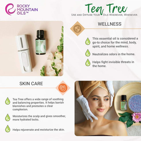 Rocky Mountain Oils Tea Tree Essential Oil 15ml - Aromatherapy for Diffuser, Topical, Nail, Face, Hair Care