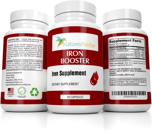 Iron Booster - Iron Supplement for Women, Non-Constipating Ferrous Iron Pills for Anemia, Best Iron Supplements (Slow
