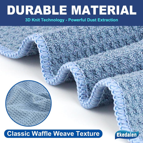 Waffle Weave Microfiber Cleaning Cloth, Absorbent Quick Drying Dust Rags for Car Interior, 6 Pack, Blue
