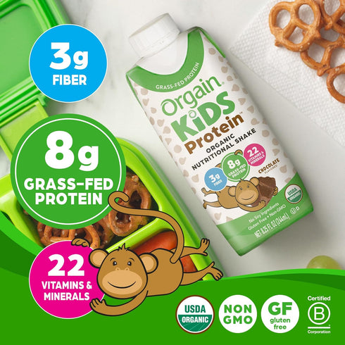 Orgain Organic Kids Nutritional Protein Shake, Chocolate, 8g Dairy Protein, 8.25 Fl Oz (Pack of 12)