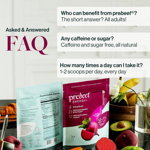 prebeet Prebiotics Drink, Akkermansia, GLP-1, Fiber Supplement for Gut Health for Women & Men, 180 g (30 Servings)