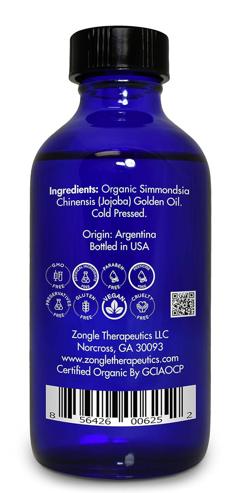 Organic Jojoba Oil by Zongle, 4 OZ, 100% Pure USDA Certified Therapeutic Grade