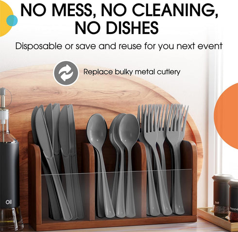 Disposable Silver Plastic Forks, 100 Pcs Heavy Duty Silver Plastic Cutlery, Exquisite Disposable Flatware