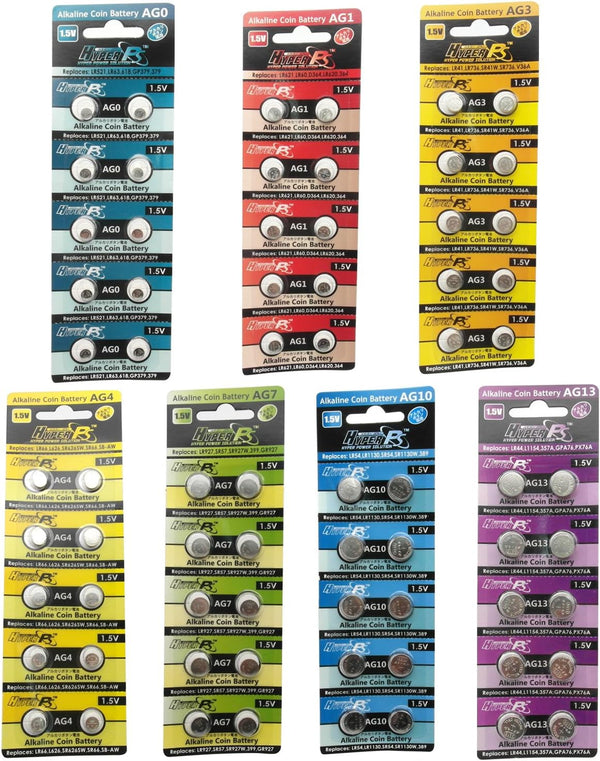 Total 70 pcs AG0 AG1 AG3 AG4 AG7 AG10 AG13 Alkaline Assorted Button Cell Battery 1.5V