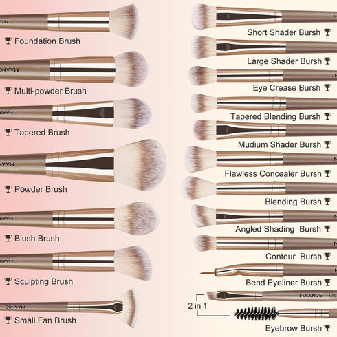Make Up Brushes, MAANGE 18 Pcs Premium Synthetic Makeup Brushes Set Soft Foundation Powder Eyeliner Eye Shadow Makeup Brushes Professional (Champagne)