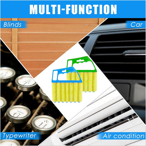 2 Pcs Window Venetian Blind Cleaner Tool, Washable 7 Fingers Dusting Cleaner and Air Vent Brush, Blue Green