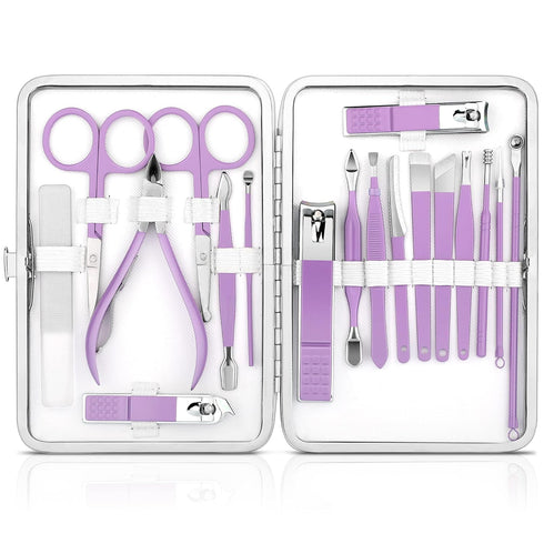 Professional Manicure Set, Travel Nail Care Kit with Finger Toe Nail Clippers, Glass Nail File, Women Gift