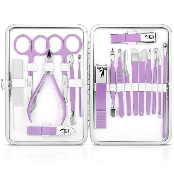 Professional Manicure Set, Travel Nail Care Kit with Finger Toe Nail Clippers, Glass Nail File, Women Gift