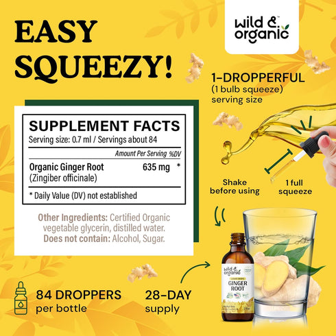 Ginger Liquid Extract - Organic Ginger Root Drops - Vegan, Alcohol Free Tincture - 2 fl oz