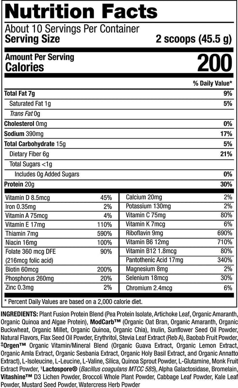 PlantFusion Complete Meal Replacement Shake, Vanilla, Plant Based Protein Powder with Superfoods, 1 lb