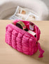 Quilted Makeup Bag, Cute Travel Toiletry Organizer for Women, Hot Pink Puffer Makeup Pouch (M, Hot Pink)