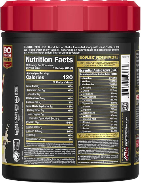 ALLMAX ISOFLEX Whey Protein Isolate, Vanilla, 1 lb, 27 Grams Protein Per Scoop, Zero Fat & Sugar