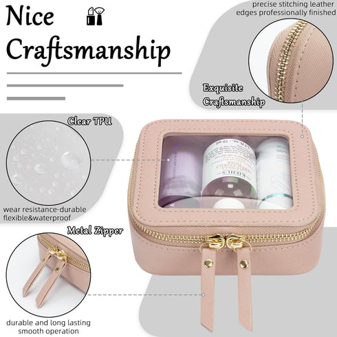 Small Clear Make Up Bag Square Make Up Bag Clear Makeup Travel Bag Clear Travel Makeup Bag Cosmetic Case Clear Makeup Organizer Bag Clear Make Up Bags for Women Clear Bag for Car Clear (Pink)