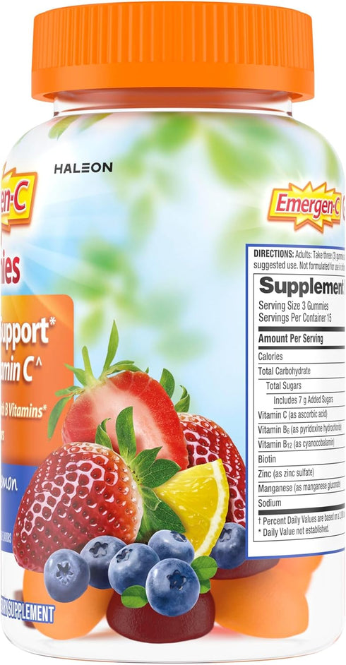Emergen-C 750mg Vitamin C Gummies for Adults - Immune Support, Gluten Free, Strawberry, Lemon, Blueberry - 45 Count