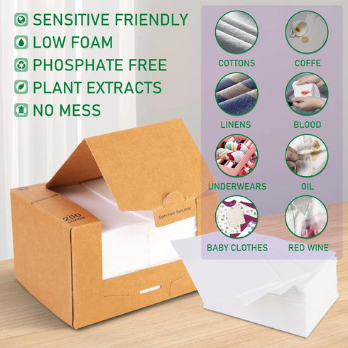 Laundry Detergent Sheets, Eco-Friendly, 200 Sheets, Fresh Linen Scent, Space Saving, Zero Waste for HE Machines