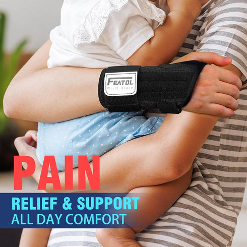 FEATOL 2 Pack Carpal Tunnel Wrist Brace with Adjustable Splint, Daytime Support for Women Men, Pain Relief for Typing
