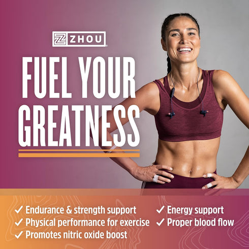 Zhou Nitric Oxide with L Arginine, Citrulline Malate, AAKG, Beet Root - 30 Servings, 120 Veggie Caps