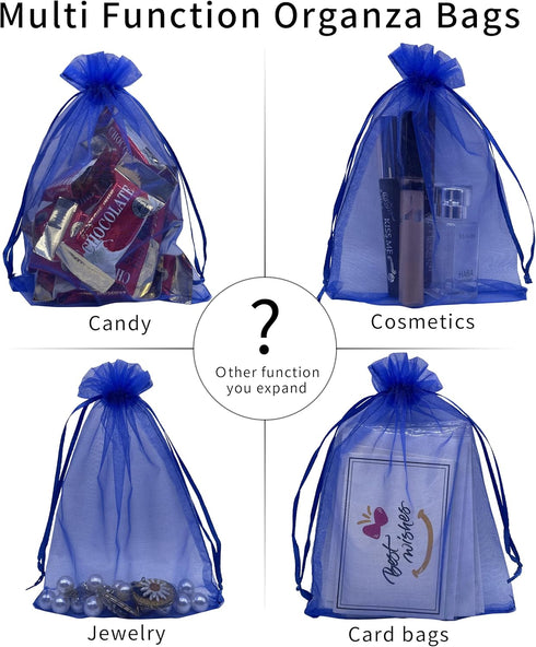 100PCS Sheer Organza Bag 5''X7'', Royal Blue Drawstring Jewelry Gift Bags for Baby Shower Wedding Party Favor