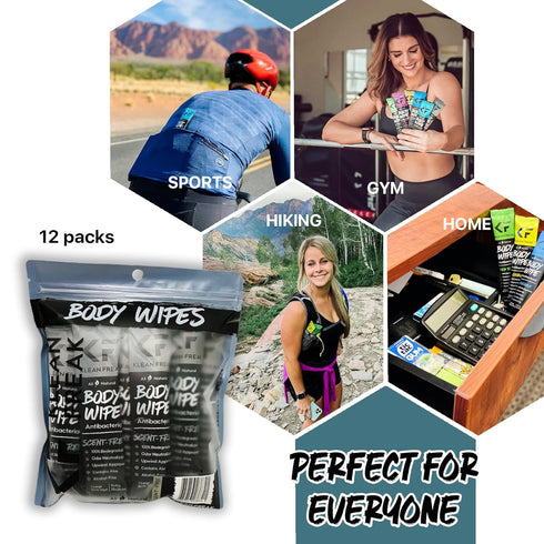 Body 12-Count Wipes - Original Disposable Wipes, Individually Wrapped for Gym, Workout, Hiking, Travel, Scent Free