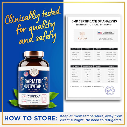 Bariatric Multivitamin with Iron - 45mg Iron Easy to Swallow Vitamins for Women and Men - 30 Caps