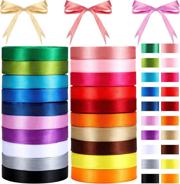 Unittype 20 Rolls Rainbow Satin Ribbon Solid Fabric Assortment 20 Colors for Crafts DIY Bouquet Gift Wrapping