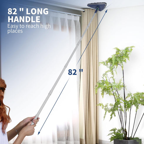 BOOMJOY Wall Cleaner Mop with 82” Long Handle, Baseboard Duster with Squeegee, 6 Replacement Pads for Walls, Windows,