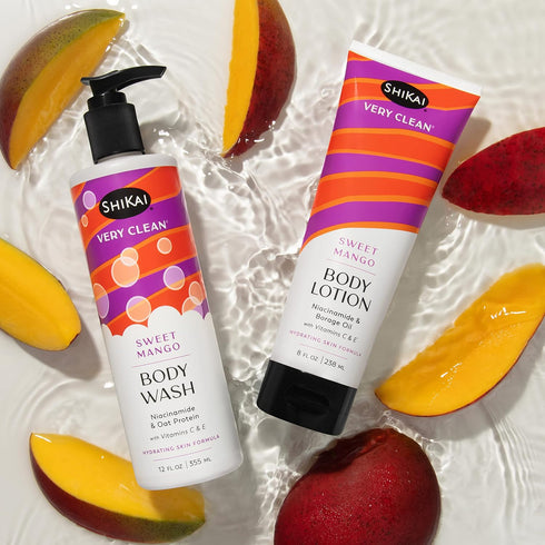 ShiKai Very Clean Body Lotion (Sweet Mango, 8 oz) | Hydrating Moisturizer for Dry Skin with Niacinamide, Borage Oil,