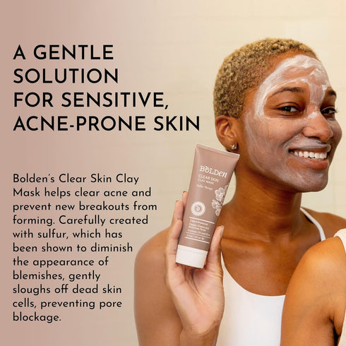 BOLDEN Clear Skin Clay Mask - Made with Sulfur for Deep Pore Cleansing & Breakout Prevention, 3.5 fl oz