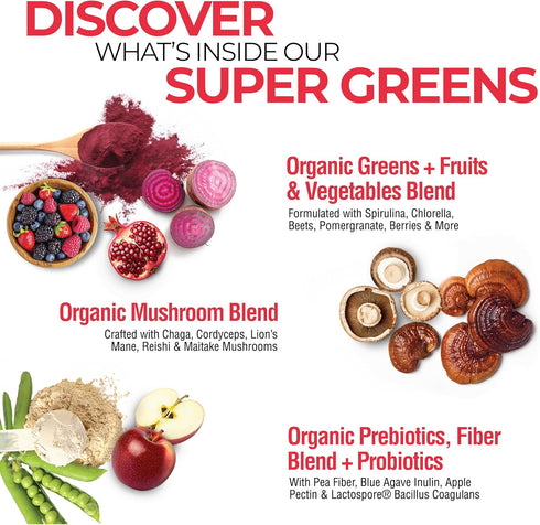 Country Farms Organic Super Greens Berry Flavor Drink Mix, 50 Organic Super Foods, 5g Fiber, USDA Organic