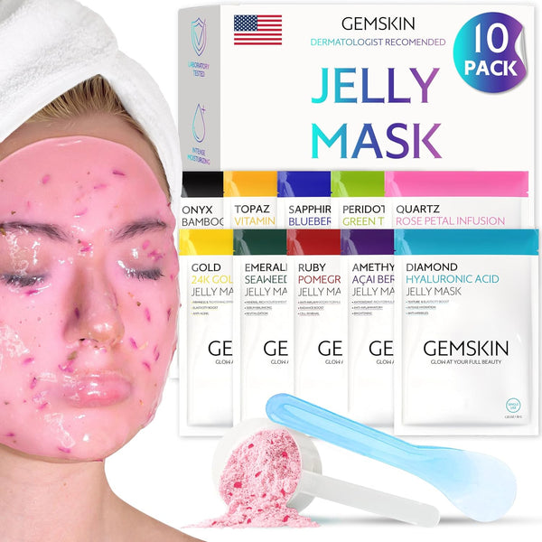 Jelly Mask for Facials Peel-Off - 10 Set Pack Hydrating & Calming Jelly Face Mask Powder Variety Kit with Spatula