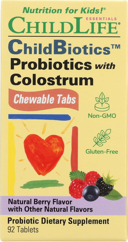 CHILDLIFE ESSENTIALS ChildBiotics Probiotics | 92 Chewable Tablets | with Colostrum - Kids Probiotic Chewables,
