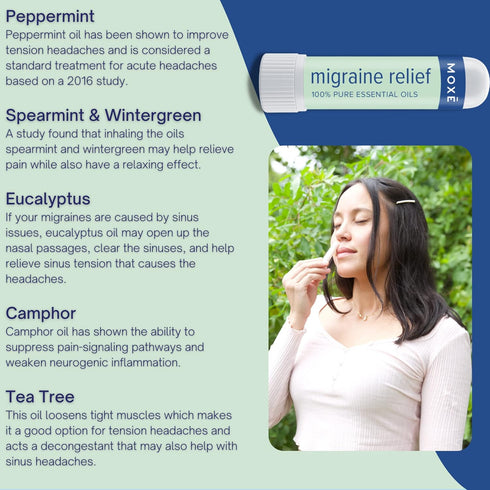 MOXE Migraine Relief Nasal Inhalers, Portable Aromatherapy Essential Oils for Headaches, 3 Pack, USA Made, Pure