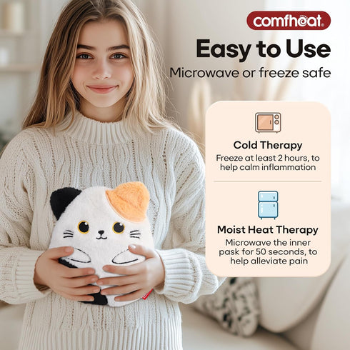 Pack Cat Microwave Heating Pad for Period Cramps, Moist Heat for Menstrual, Muscle Pain Relief Stuffed Animal Heating