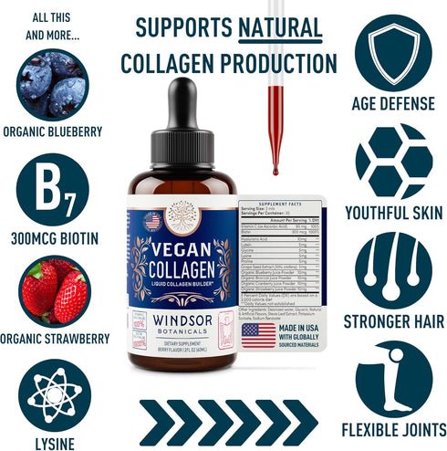 Vegan Collagen Builder Liquid Supplement - 120ml Collagen Booster with Vitamin C, Biotin & Amino Acids for Women