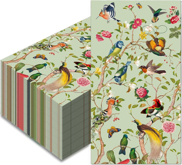 100 Pcs Disposable Hand Towel - Vintage Floral Bird Paper Napkins, Watercolor Guest Napkins for Parties