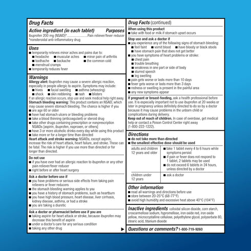 Amazon Basic Care Ibuprofen Tablets, Fever Reducer and Pain Relief, 1000 Count
