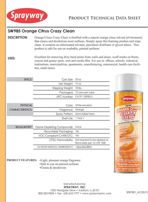 SW985 19oz (985) Sprayway Orange Citrus Crazy Clean