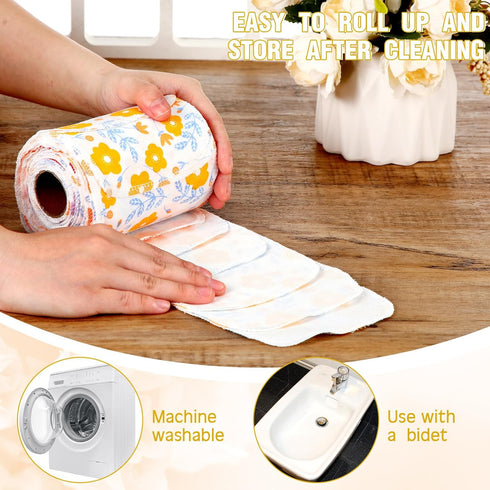 50 Pcs Reusable Toilet Washable Bidet Towels, Rerollable Cloth Wipes, Absorbent Cotton Paperless Towels