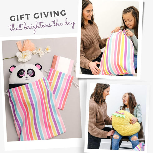 Gather & Knot Drawstring Gift Bags, 20" Large 12" Small Premium Canvas, Reusable Fabric Wrap for Birthdays, Baby Shower