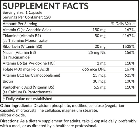 Immune 120 Futurebiotics Vitamin B Complex with Vitamin C Supports Energy Production, Nervous System & Support