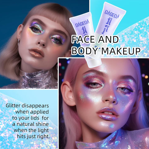 DAGEDA Body Glitter Gel, Holographic Face Glitters, Color Changing Glitter for Face, Hair, Nails, 1.7oz (Galaxy Blue)