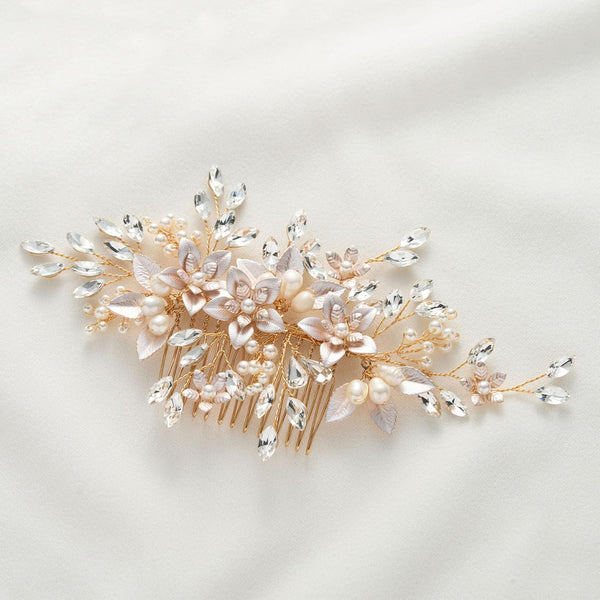 SWEETV Handmade Wedding Hair Comb - Pearl Flower Bridal Hair Clip Accessories for Women’s Wedding